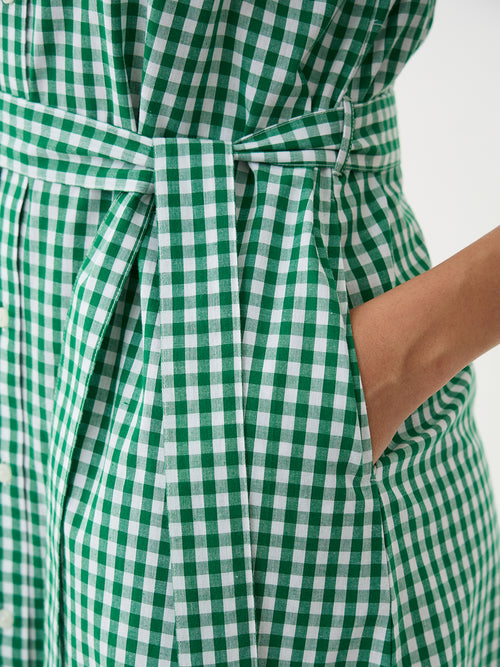 Green Gingham Button Down Midi Dress