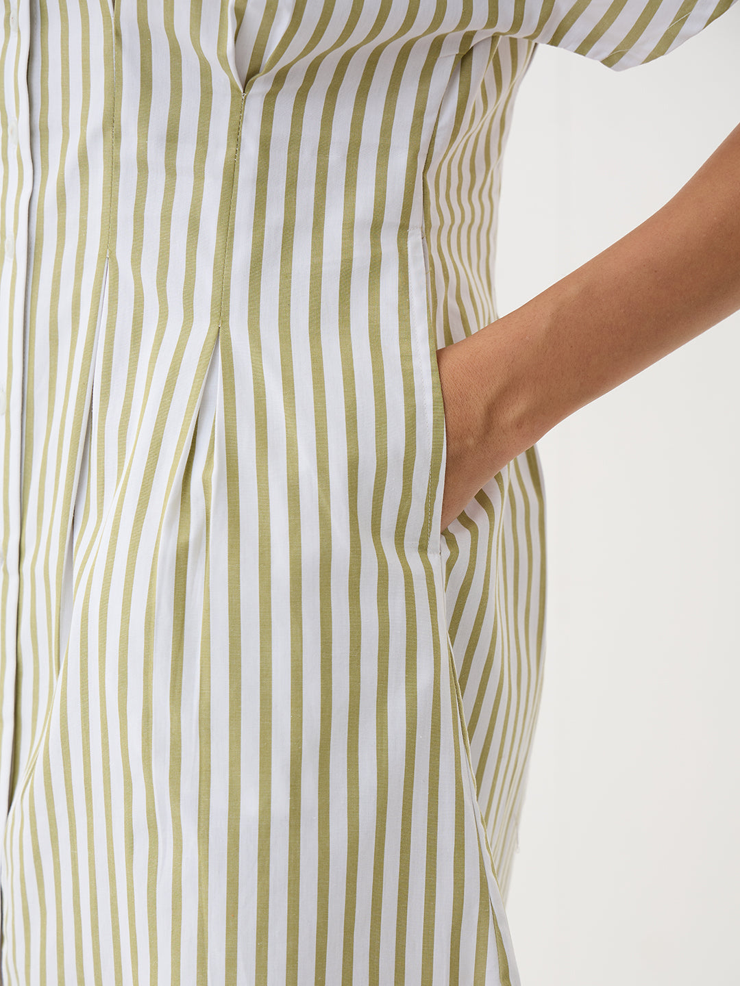 Olive Stripe Pleated Mini Dress