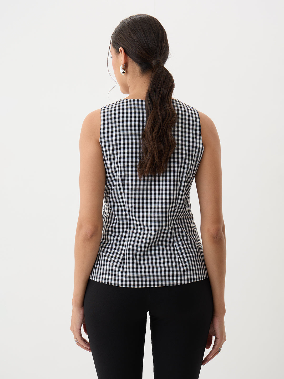 Black Gingham Button Down Vest