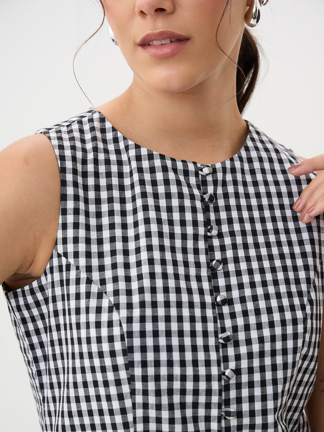 Black Gingham Button Down Vest