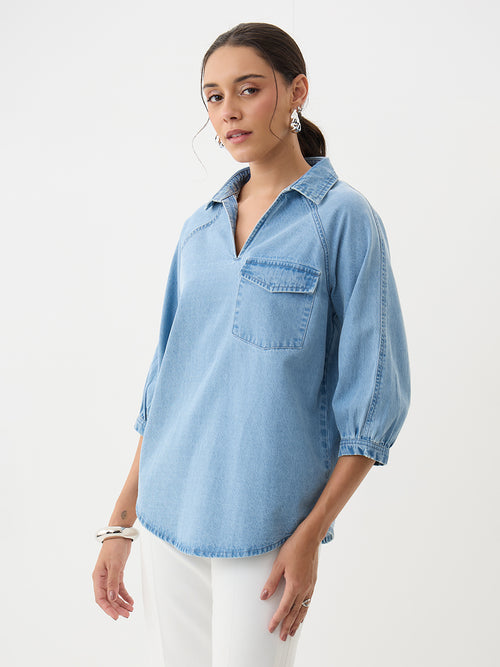 DenimClassic Ice Blue Raglan Sleeve Top