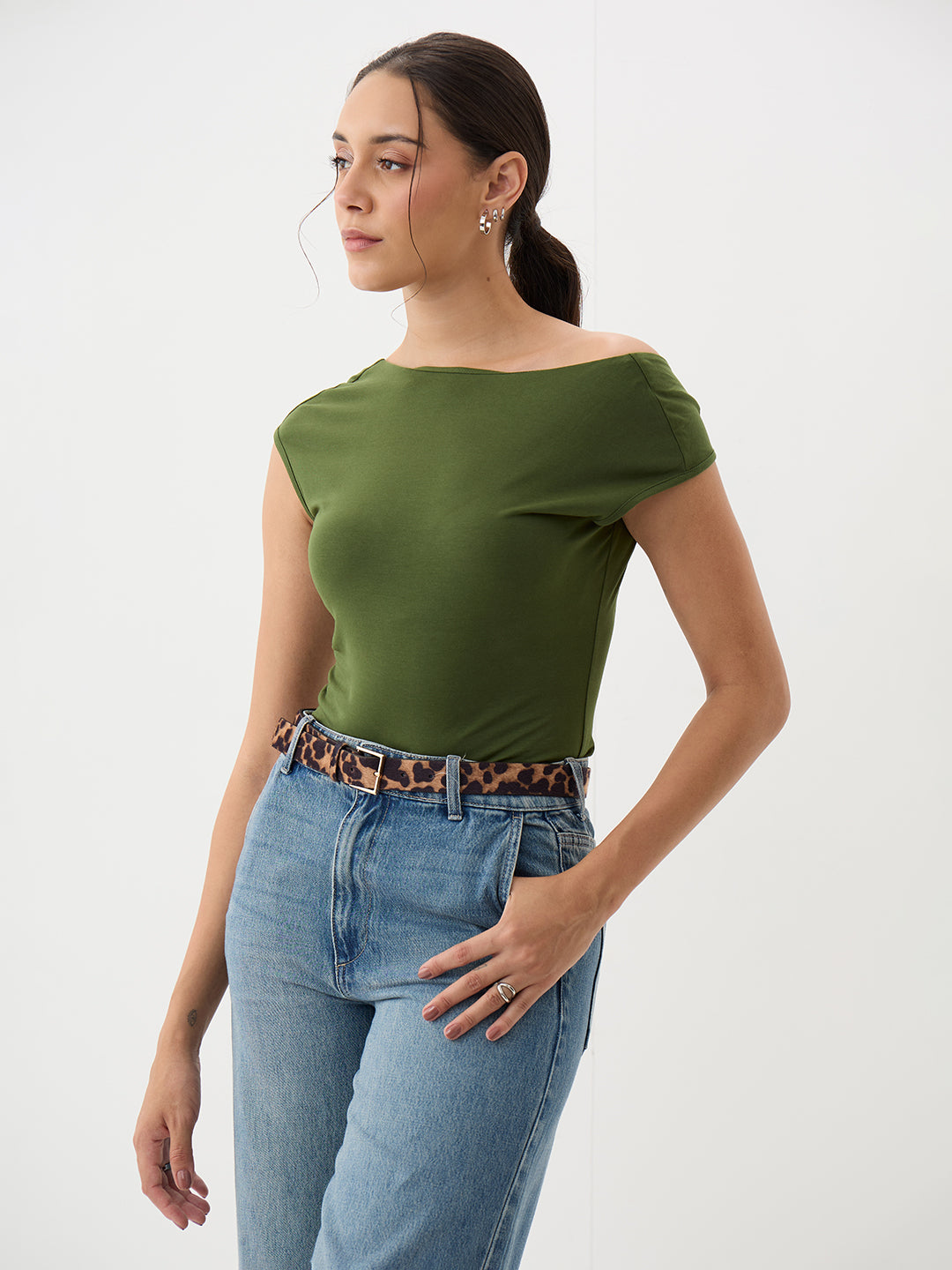 Olive Knit Boat Neck Bodysuit