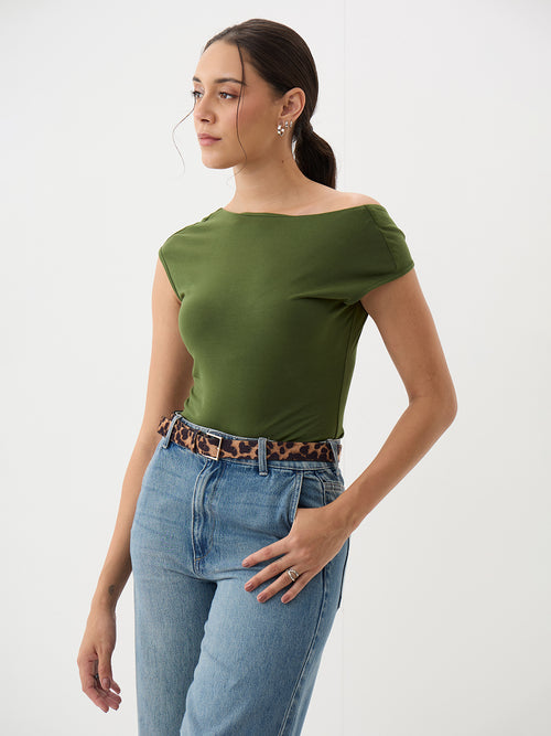 Olive Knit Boat Neck Bodysuit