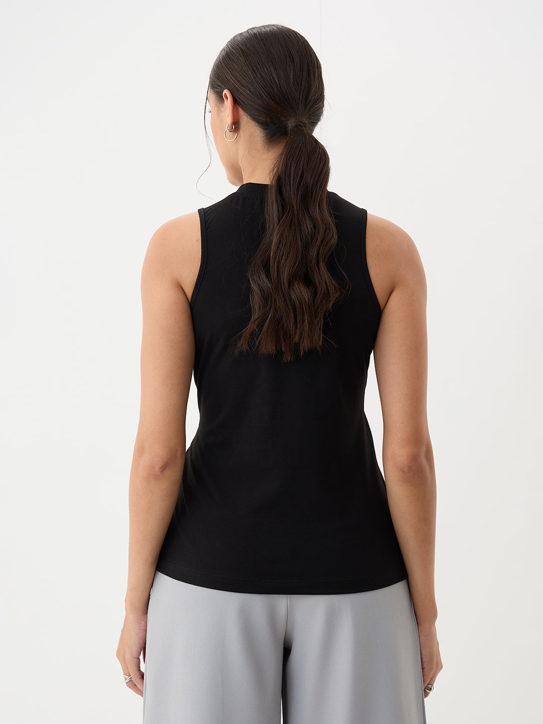 Black Knit Button Detail Top
