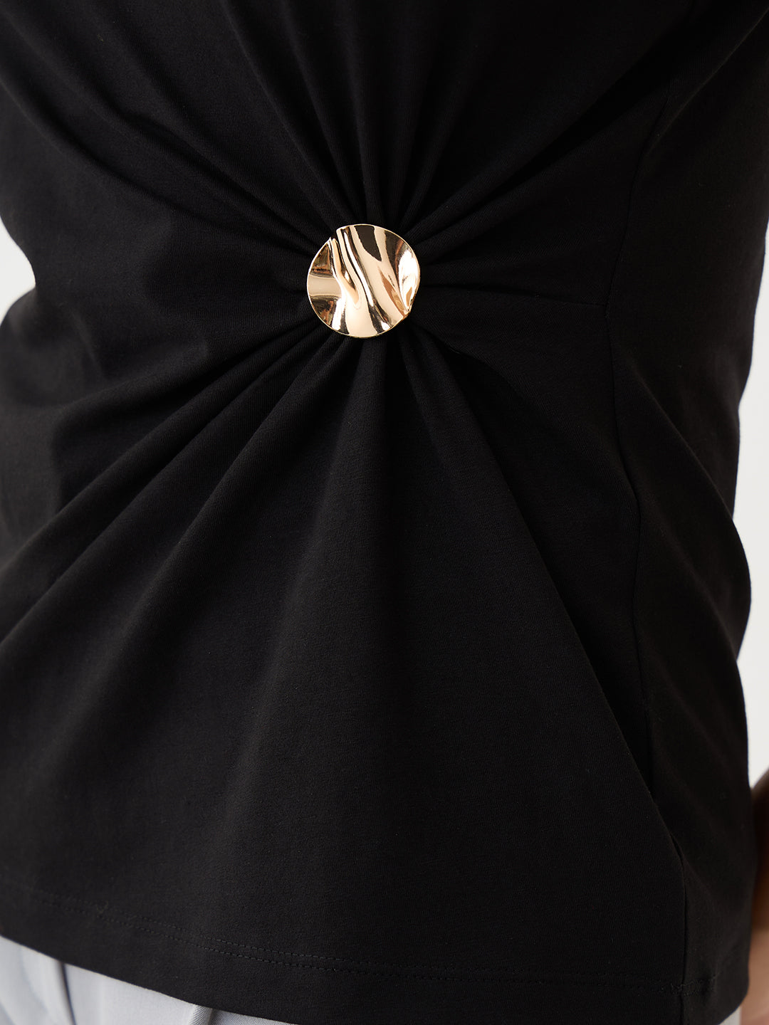 Black Knit Button Detail Top