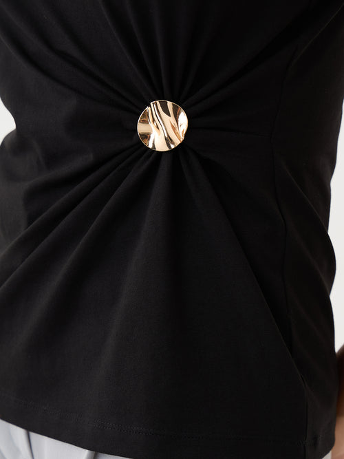 Black Knit Button Detail Top
