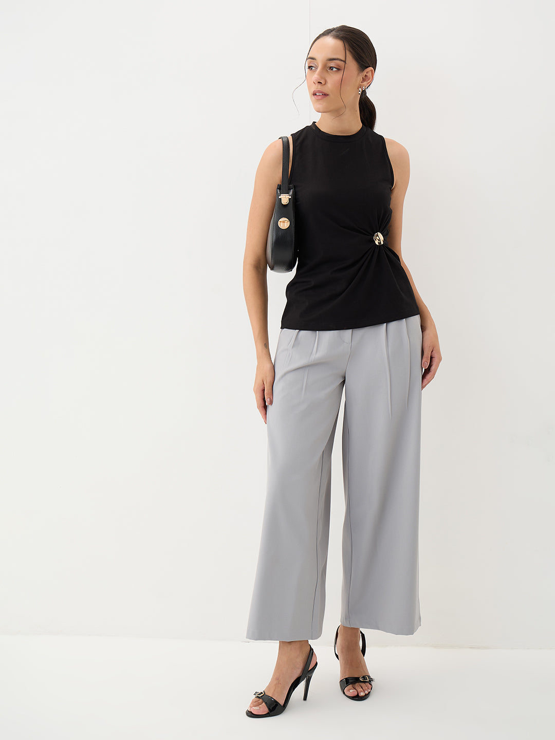 Black Knit Button Detail Top