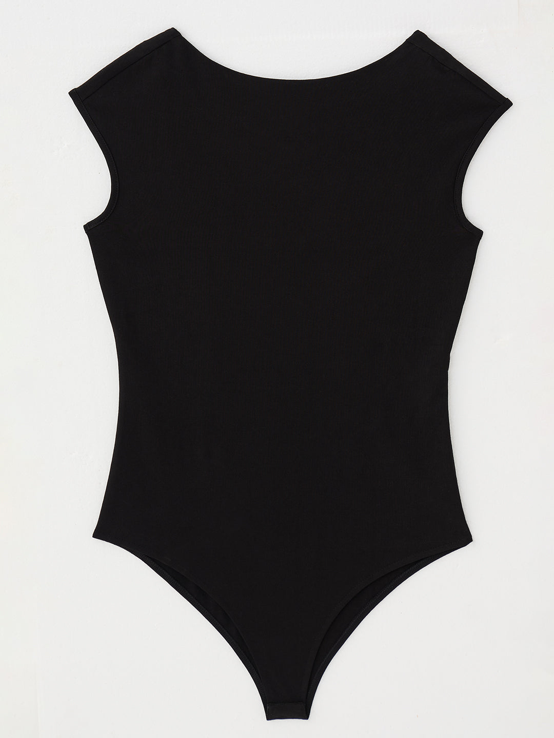 Black Knit Boat Neck Bodysuit