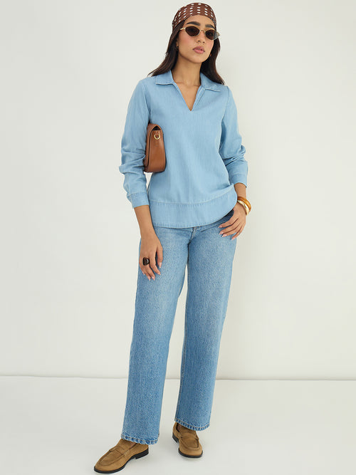 DenimLite Light Blue Relaxed Fit Top