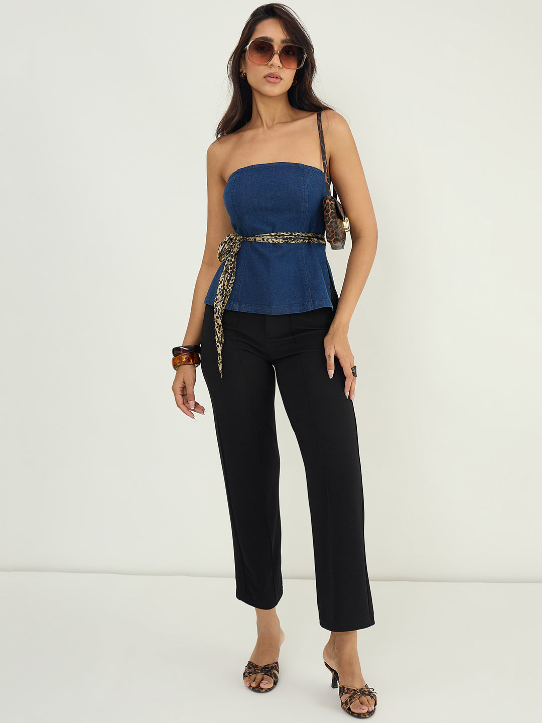 Navy Blue Denim Tube Top