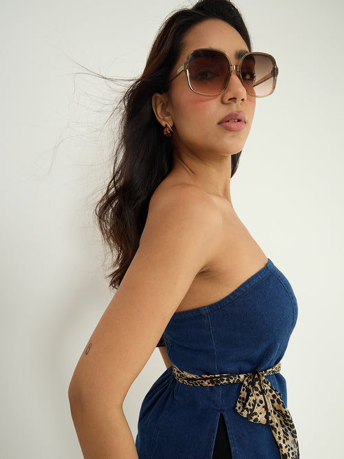 Navy Blue Denim Tube Top