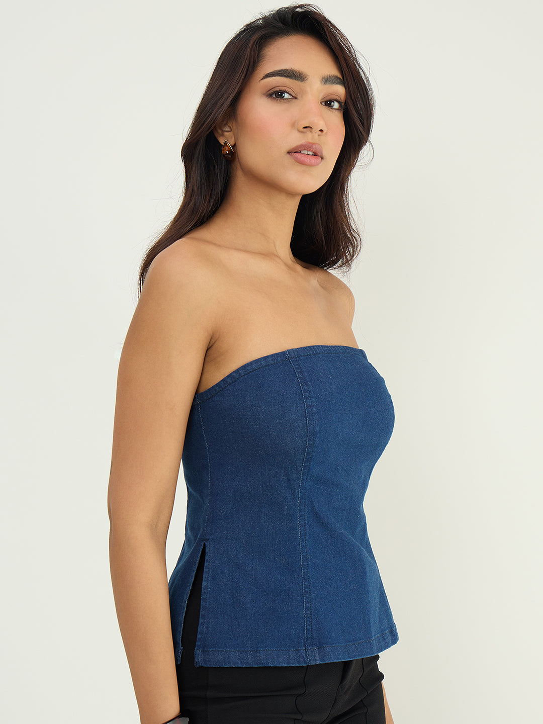 Navy Blue Denim Tube Top