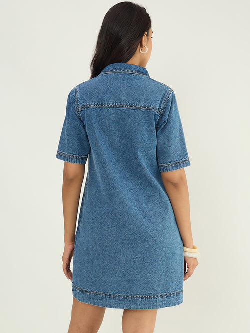 DenimClassic Acid Blue Half Buttoned Mini Dress