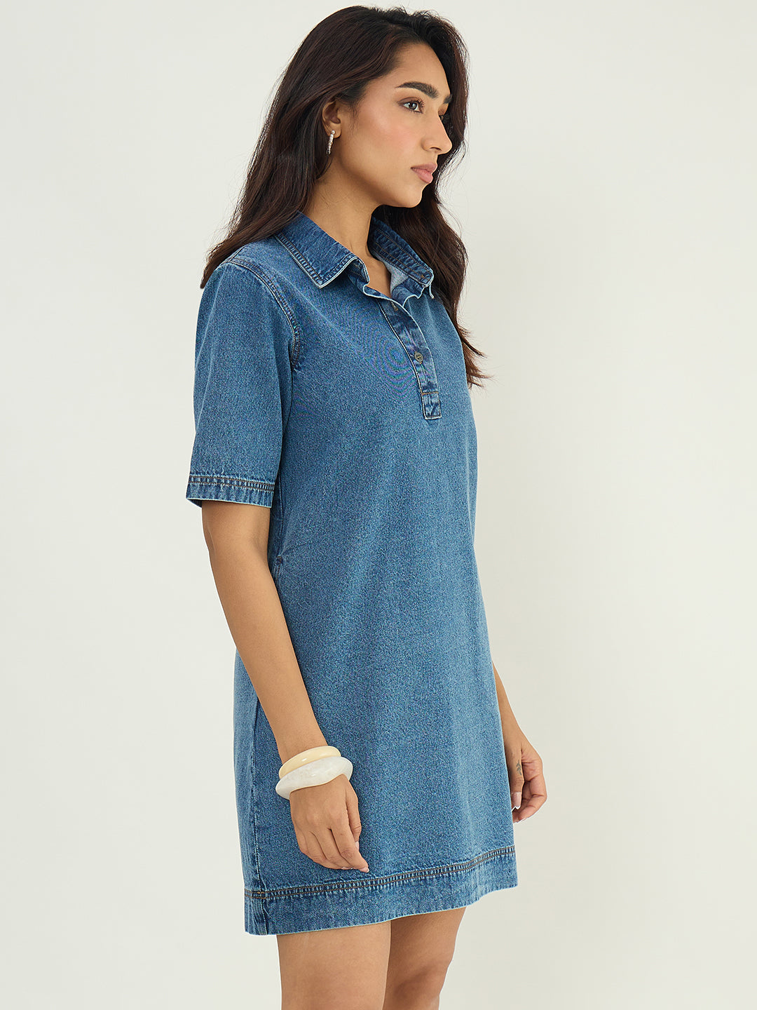 DenimClassic Acid Blue Half Buttoned Mini Dress