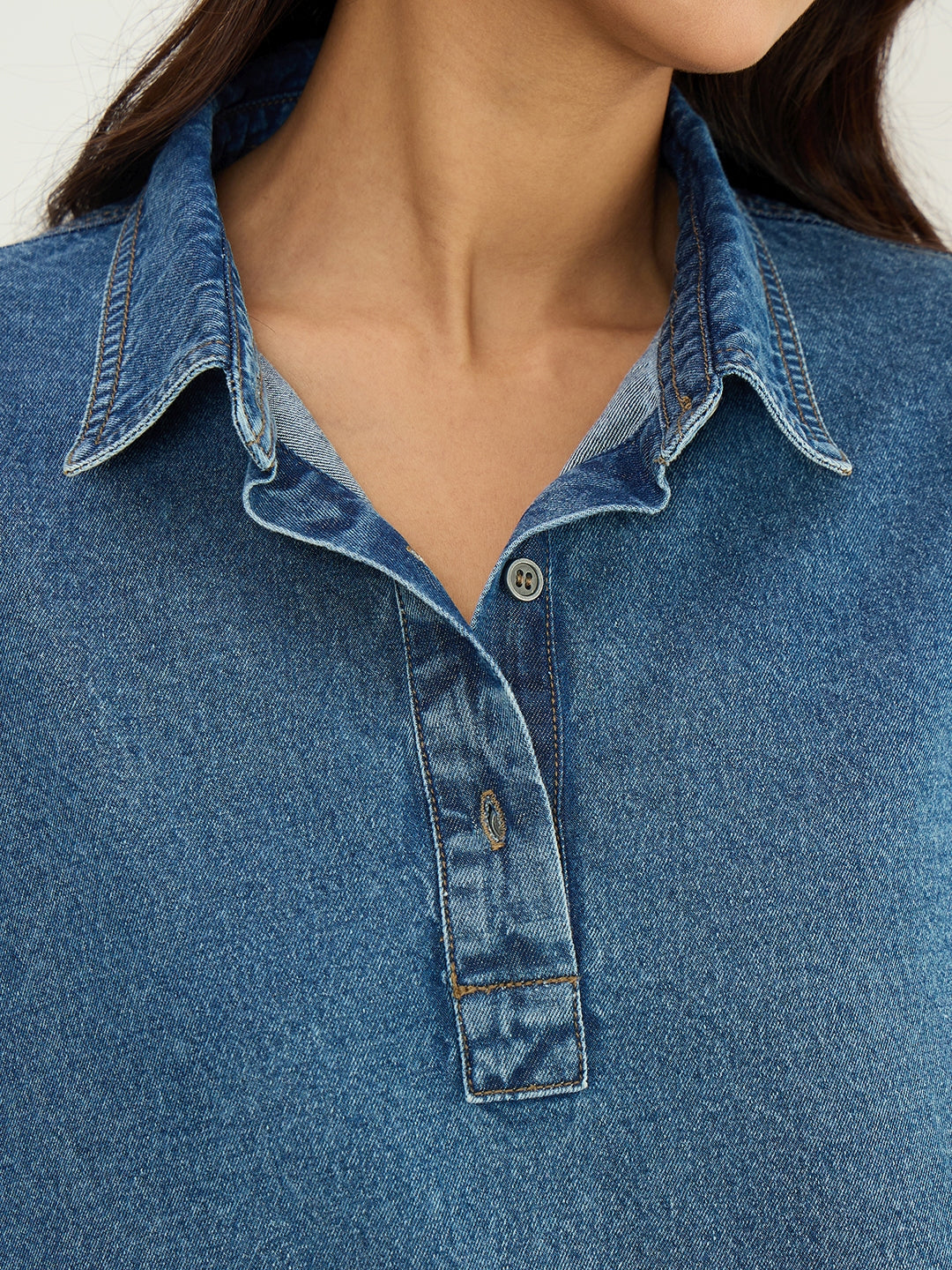 DenimClassic Acid Blue Half Buttoned Mini Dress