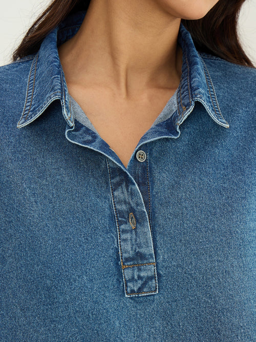 DenimClassic Acid Blue Half Buttoned Mini Dress