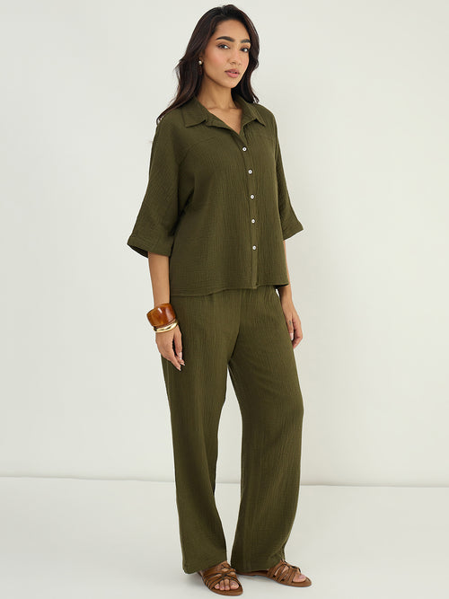 CloudComfort Gauze Olive Ash Shirt Co-ord Set
