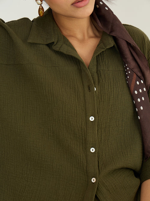 CloudComfort Gauze Olive Ash Shirt Co-ord Set