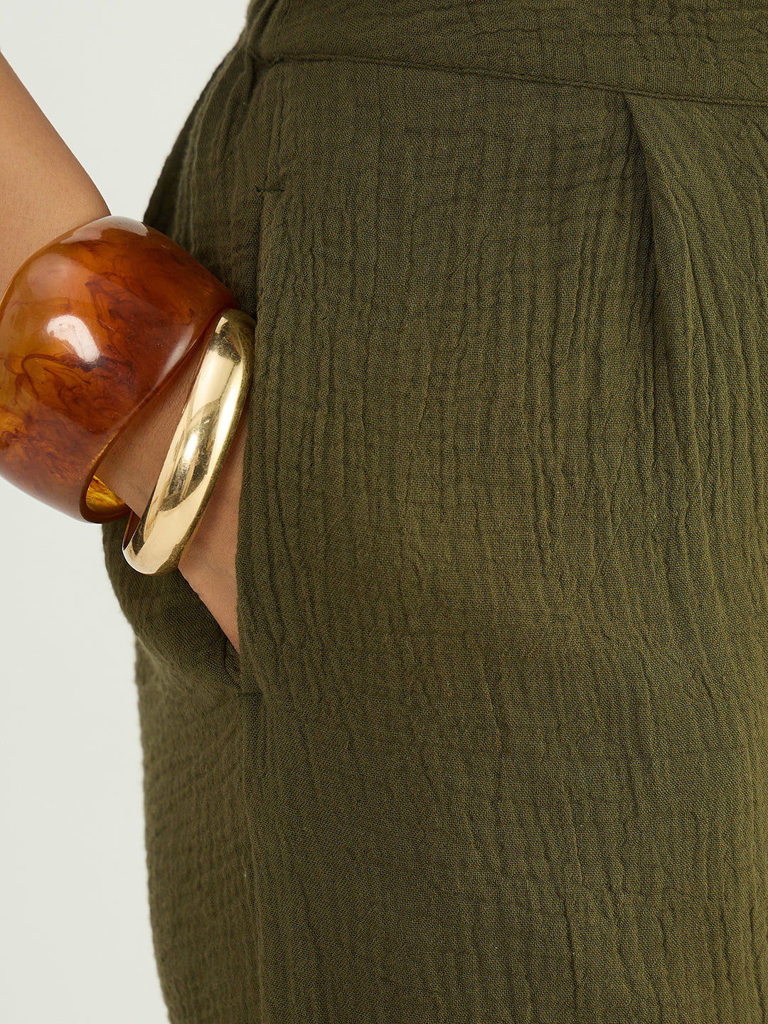 Olive Cotton Gauze Button Down Co-Ord Set