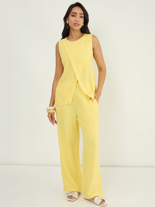 Yellow Cotton Gauze Wrap Detail Co-Ord Set
