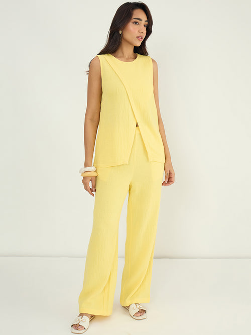 Yellow Cotton Gauze Wrap Detail Co-Ord Set