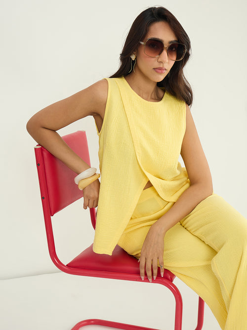 Yellow Cotton Gauze Wrap Detail Co-Ord Set