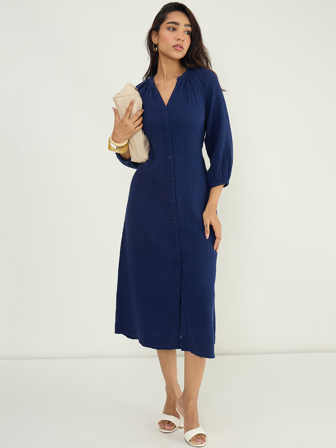 CloudComfort Gauze Navy Midi Dress