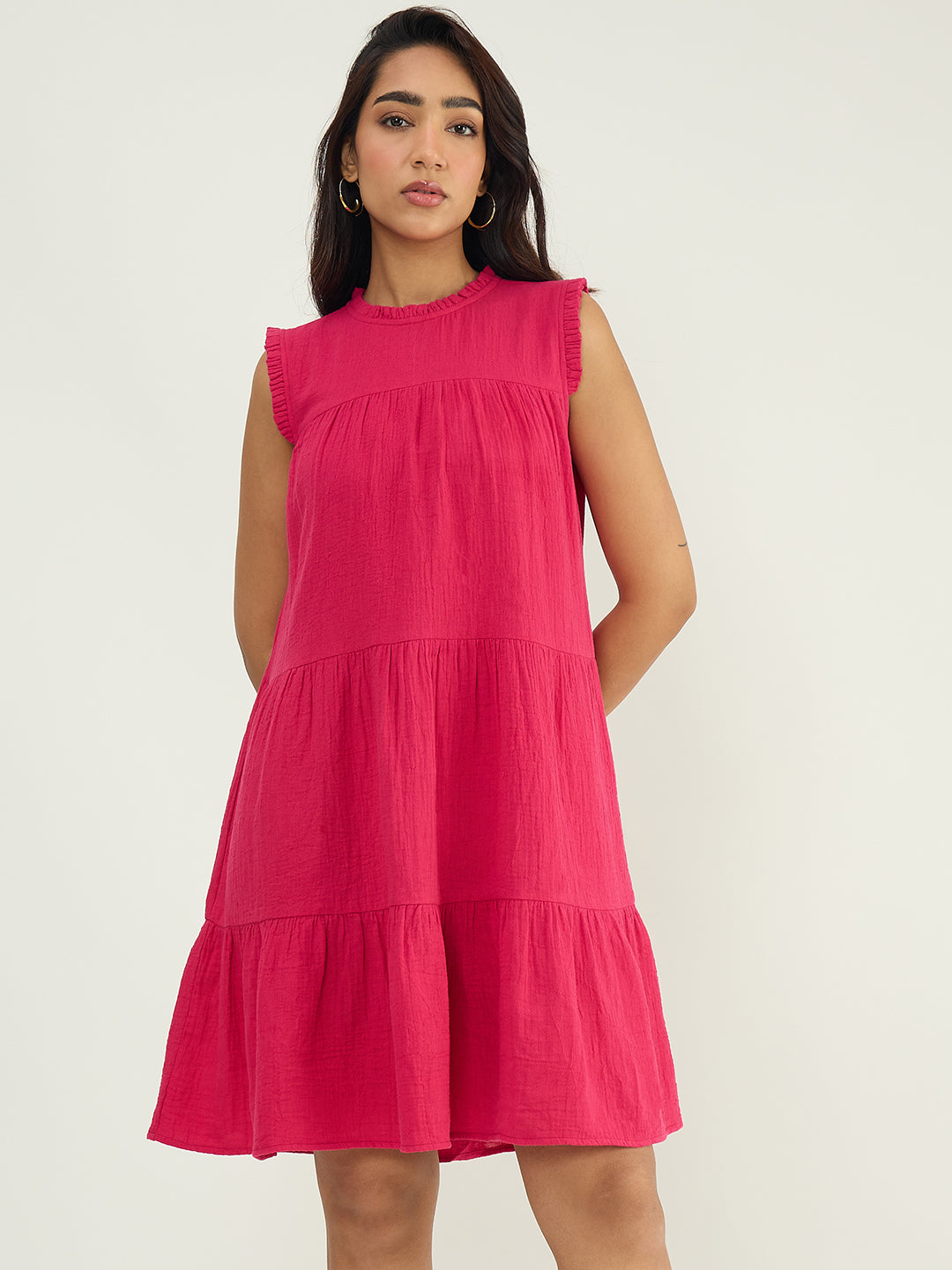 CloudComfort Gauze Pink Tiered Dress