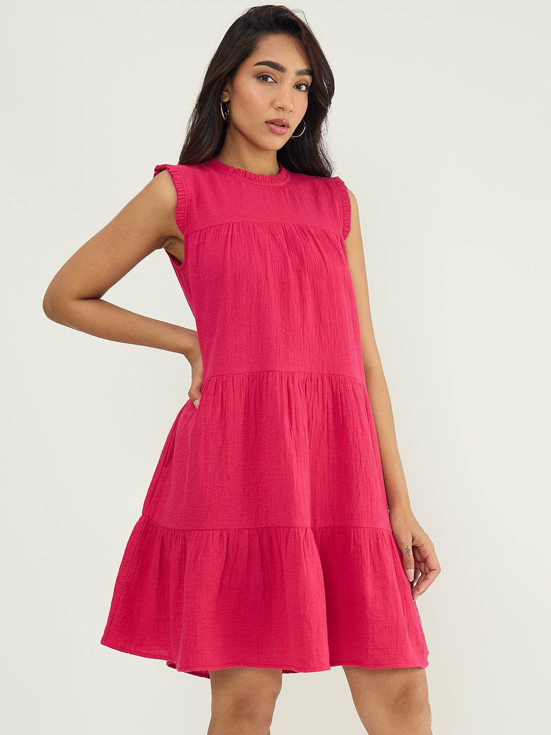 CloudComfort Gauze Pink Tiered Dress