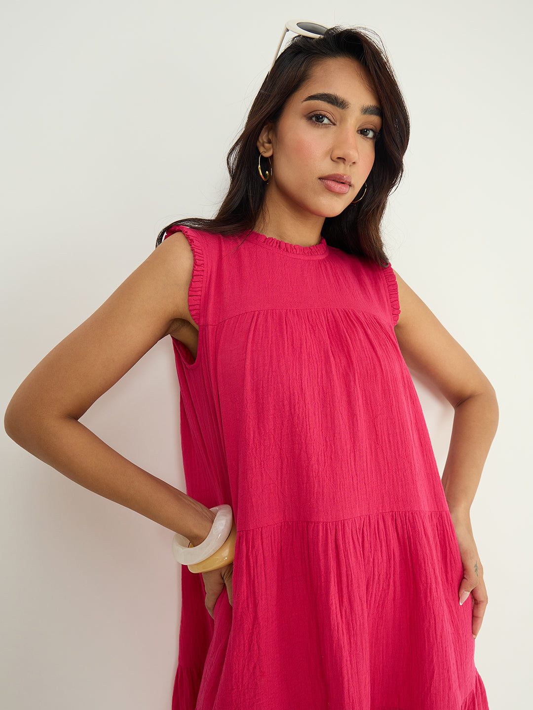 CloudComfort Gauze Pink Tiered Dress