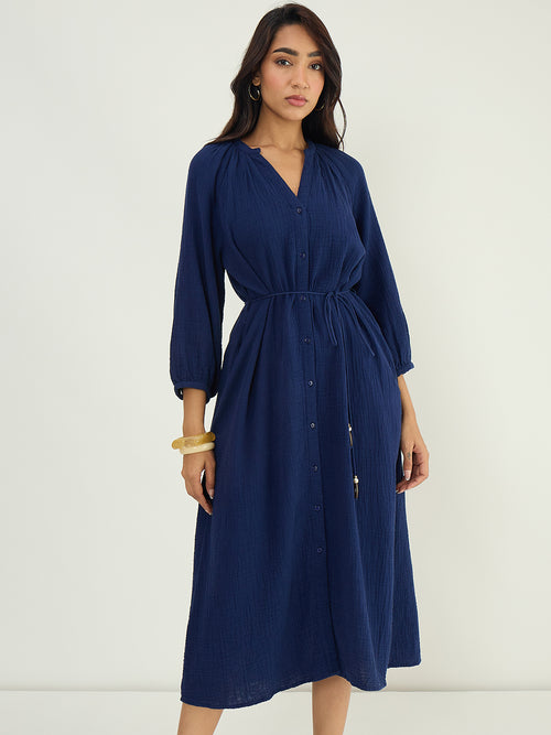 CloudComfort Gauze Navy Midi Dress