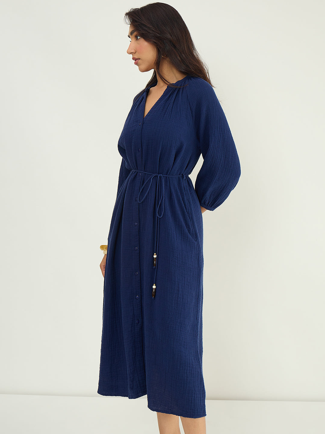 CloudComfort Gauze Navy Midi Dress