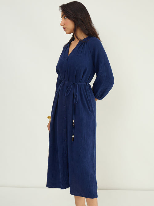 CloudComfort Gauze Navy Midi Dress