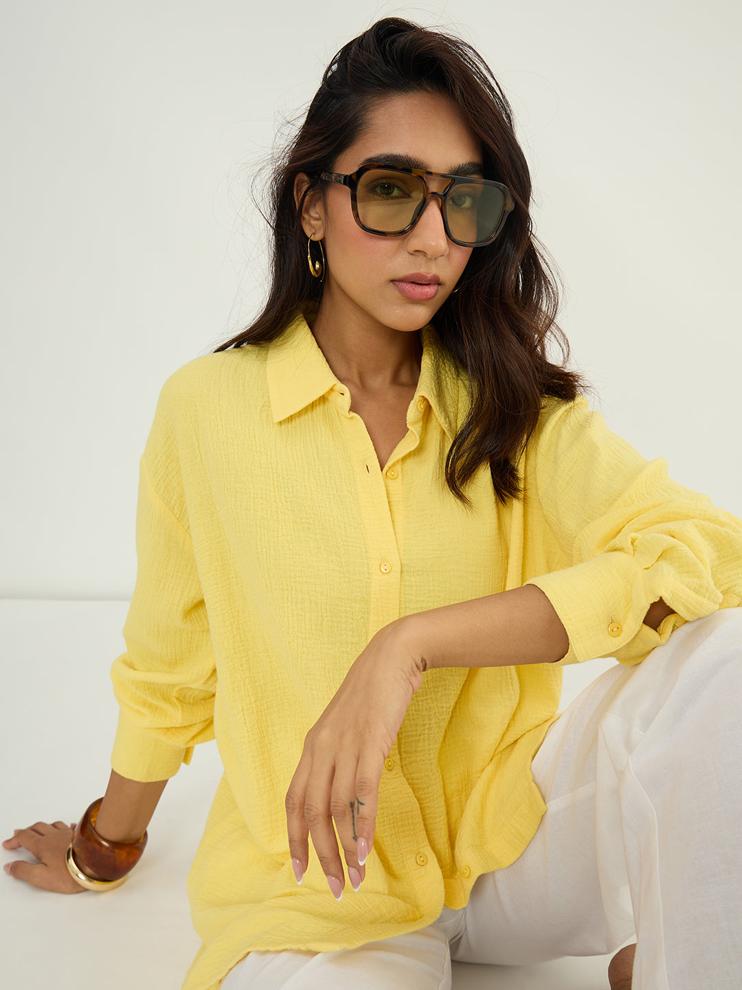 CloudComfort Gauze Yellow Oversized Shirt