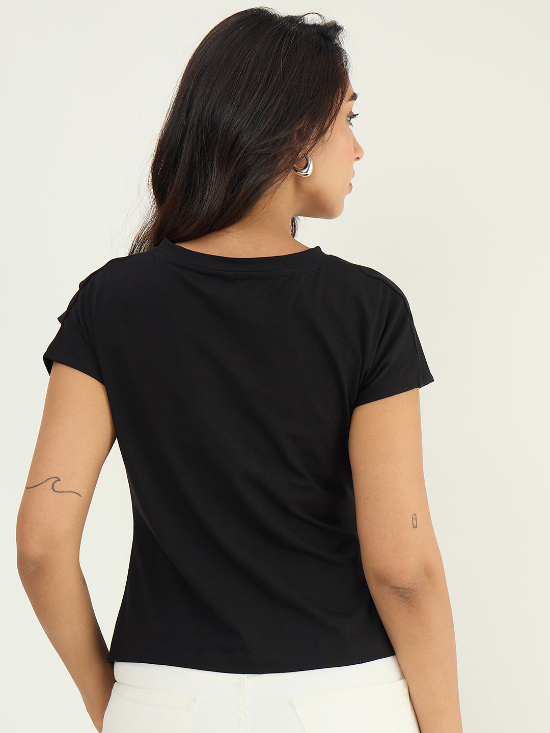 Black Cotton Waist Ruched T Shirt