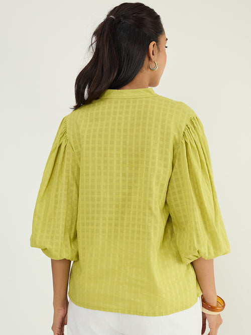 Citrine Dobby Balloon Sleeves Top