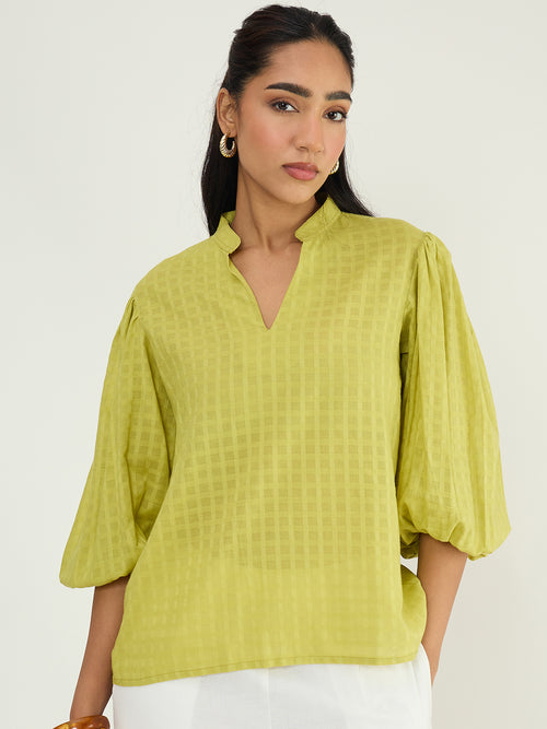 Citrine Dobby Balloon Sleeves Top