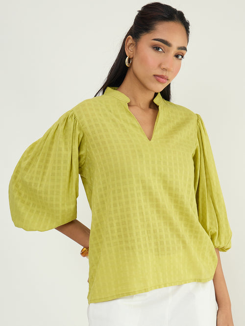 Citrine Dobby Balloon Sleeves Top