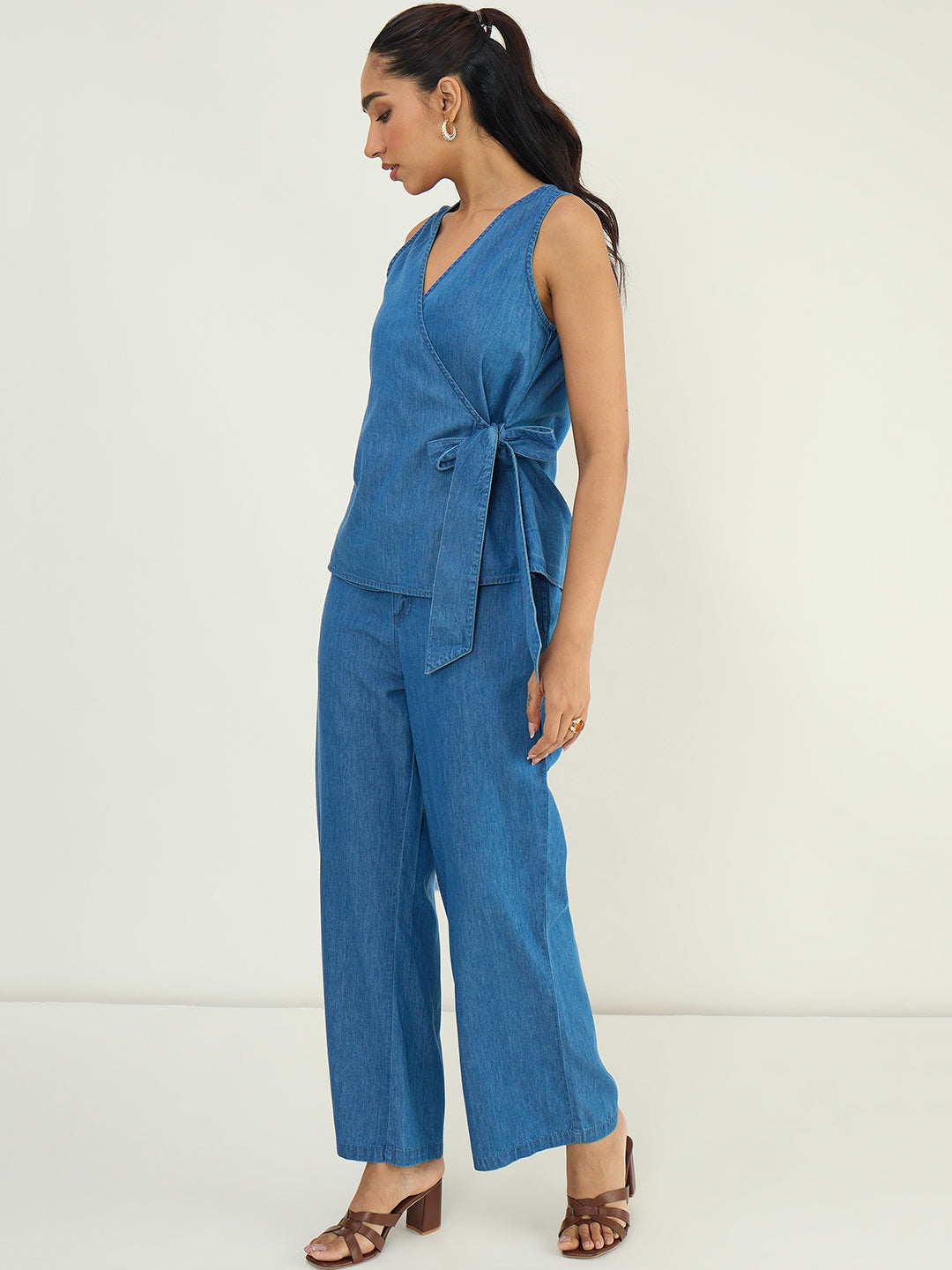 DenimLite Mid Blue Wrap Top Co-ord