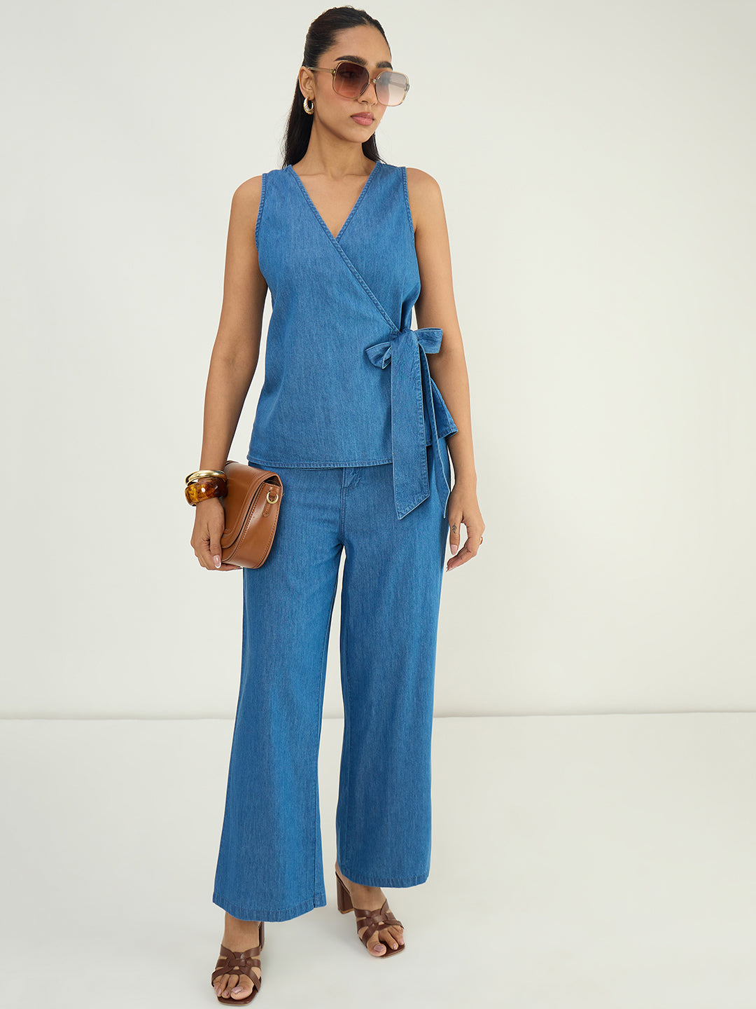 DenimLite Mid Blue Wrap Top Co-ord