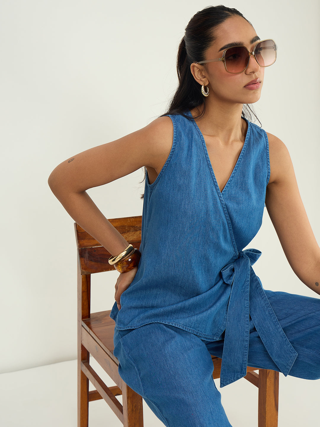 DenimLite Mid Blue Wrap Top Co-ord
