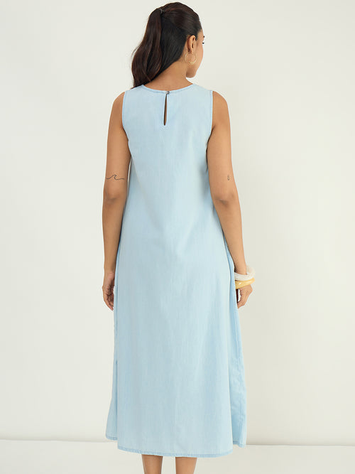 DenimLite Light Blue A-line Maxi Dress