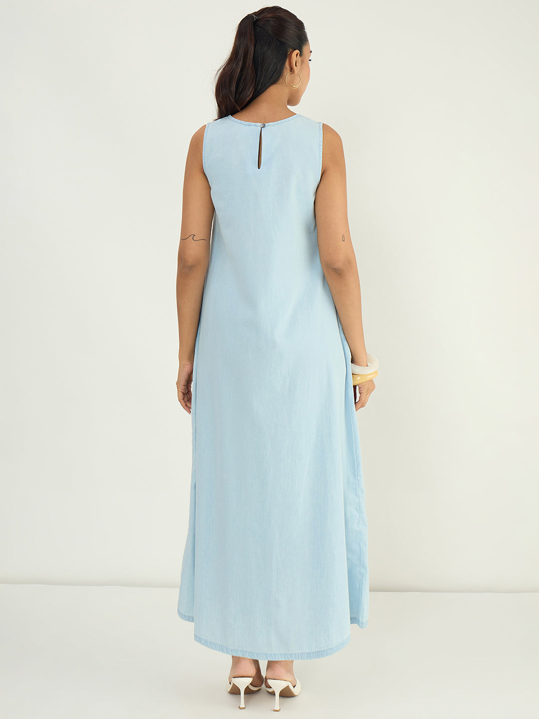 DenimLite Light Blue A-line Maxi Dress