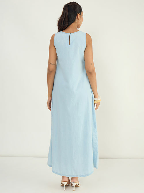 DenimLite Light Blue A-line Maxi Dress