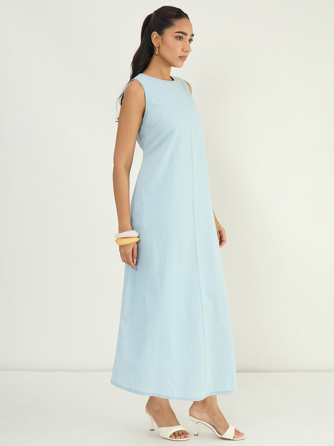 DenimLite Light Blue A-line Maxi Dress