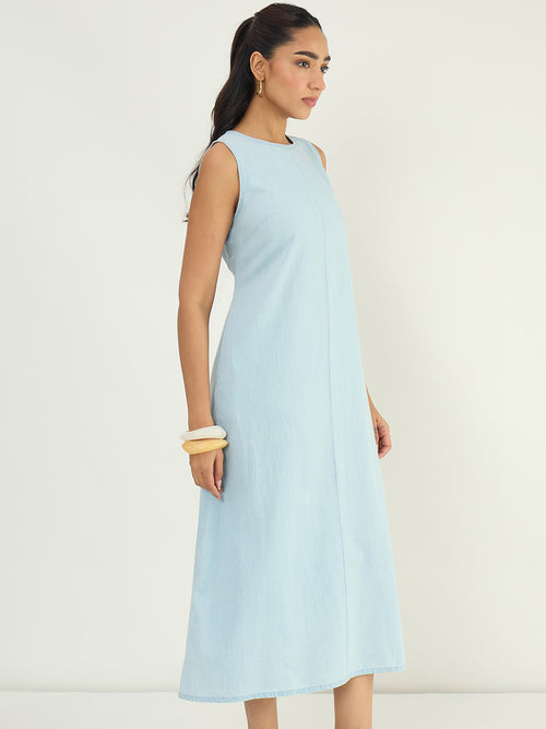 DenimLite Light Blue A-line Maxi Dress
