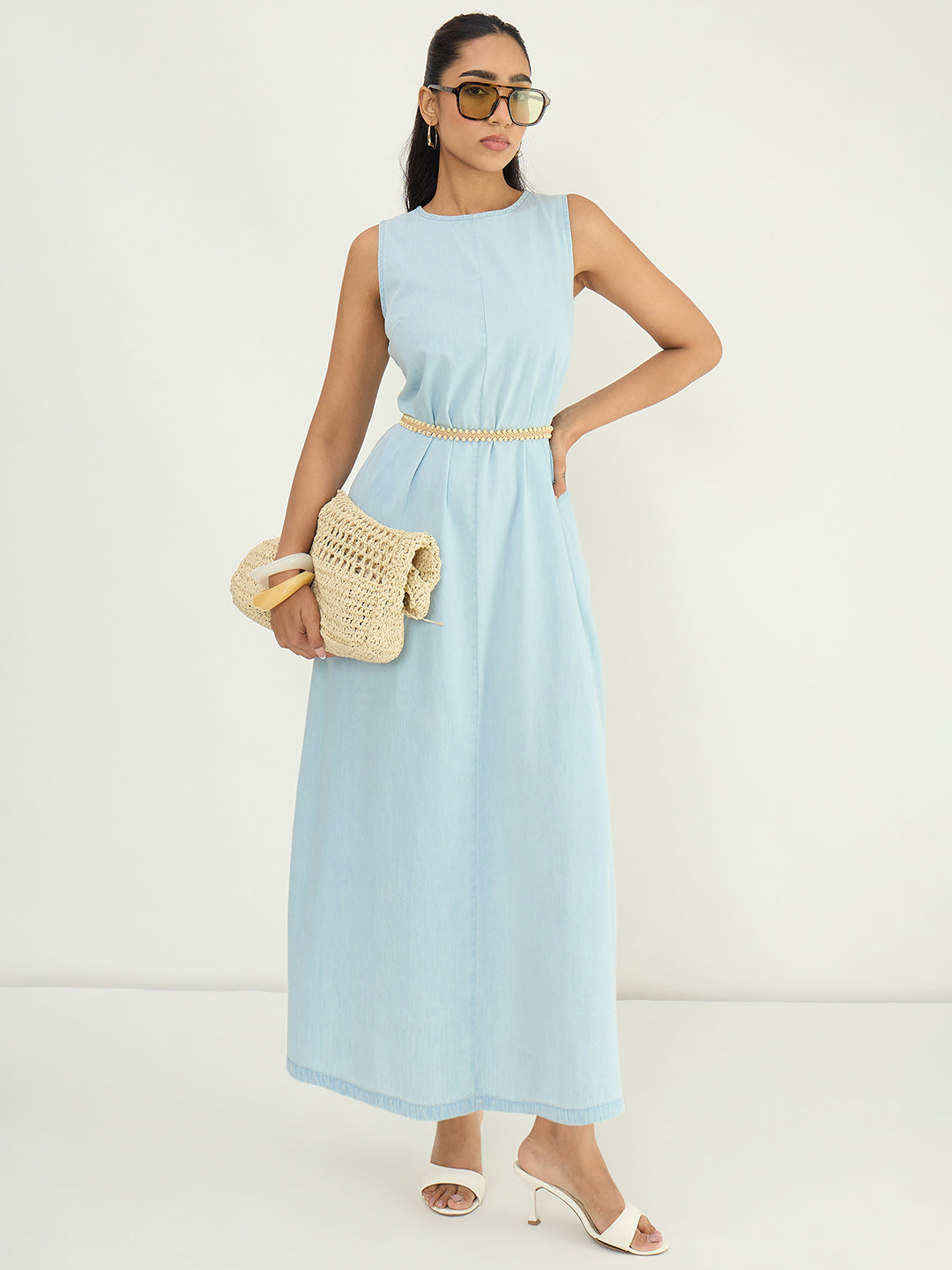 DenimLite Light Blue A-line Maxi Dress