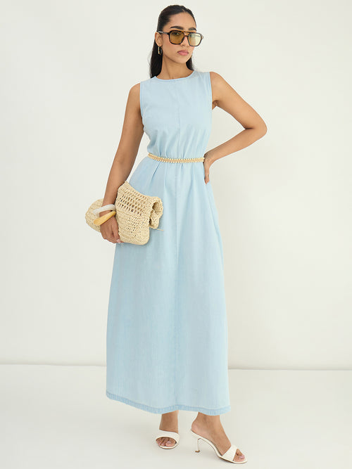 DenimLite Light Blue A-line Maxi Dress