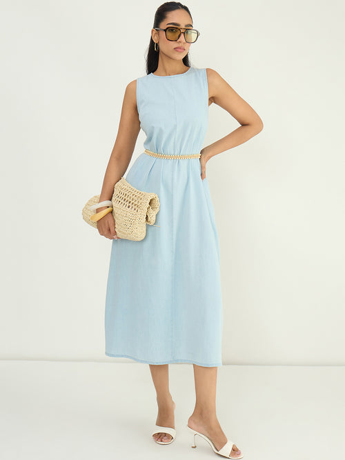 DenimLite Light Blue A-line Maxi Dress