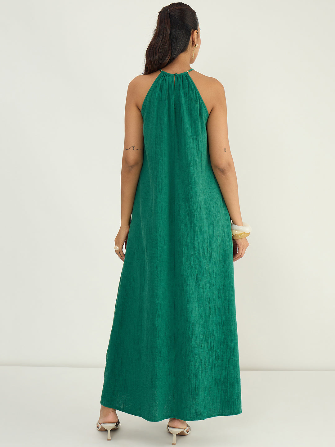 CloudComfort Gauze Green Halter Maxi Dress